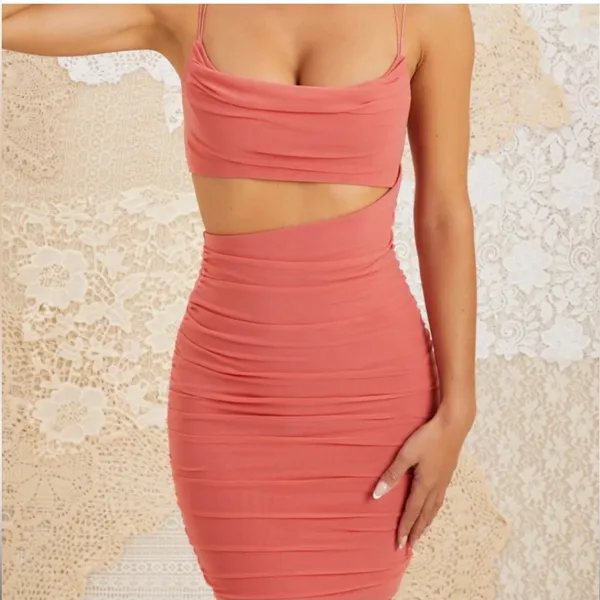 Oh Polly Viola Cut Out Cowl Neck Mini Dress in Rose Size 4 - Image 2