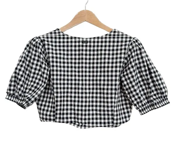 Obey Black/White Checkered Button Down Balloon Short Sleeve Crop Top Cotton sz M - Image 2