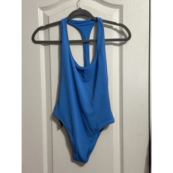 Aerie Racerback Crinkle Textured One Piece Swimsuit High Cut Summer Beach Resort - Image 2