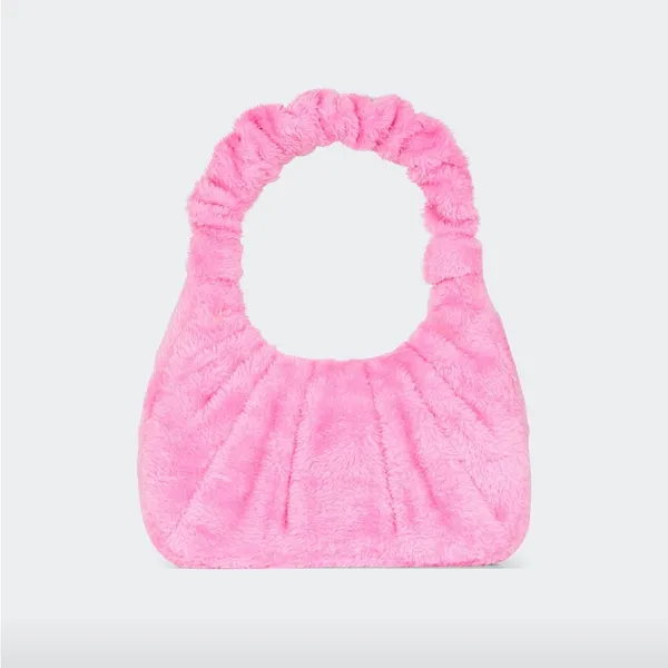 JW PEI Gabbi Terry Ruched Pink Faux Fur Fuzzy Hobo Handbag Revolve - Image 3