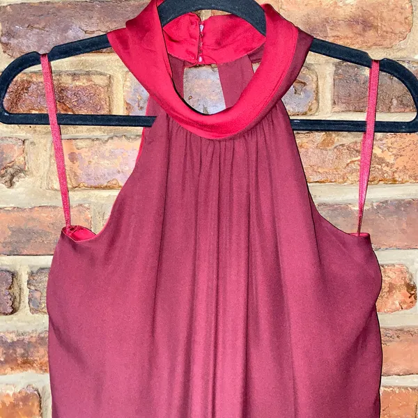 WHBM White House Black Market Burgundy Red Silk Halter Top Women's Size 2 - Image 2