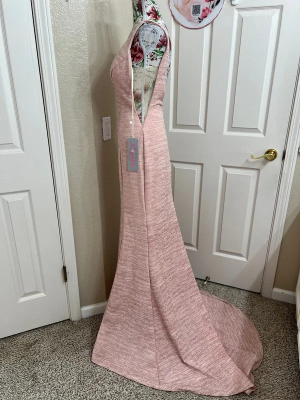 NWT Jovani 45811 Glitter Plunging V-Neck Mermaid Prom Gown Rose Gold Size 2 - Image 11