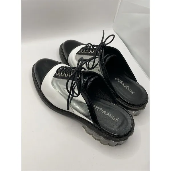 Jeffrey Campbell Lebovit Mule Low Heel Womens Sz 6 Open Back Shoes Silver Black‎ - Image 6