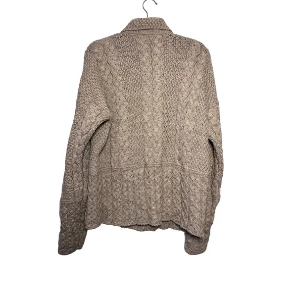 Peregrine Tan Cable Knit Button Front Collared Cardigan 100% Wool Chunky Warm‎ L Brown Size L - Image 3