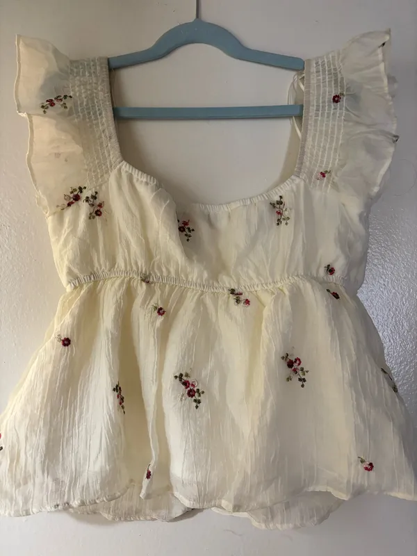 Women's Floral Print Lace Trim Sweetheart Peplum Tee Tops - Image 2