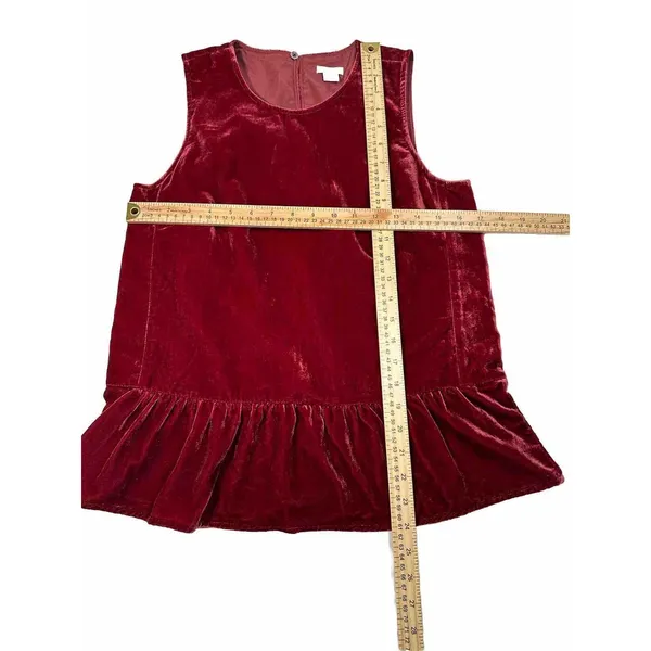J CREW Peplum‎ Velvet Tank Sleeveless Wine Burgundy Drop Waist Velour Size 2 - Image 4