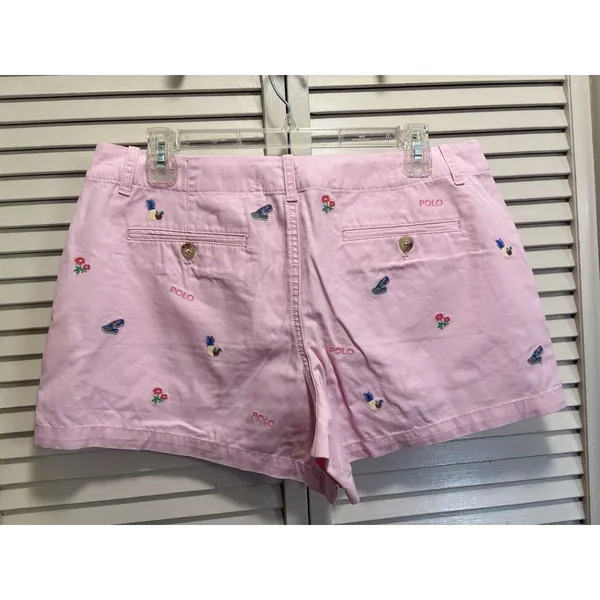 Polo Ralph Lauren NWT Soft Cotton Shorts Size 8 Zip Mid Rise Pink Embroidery - Image 6