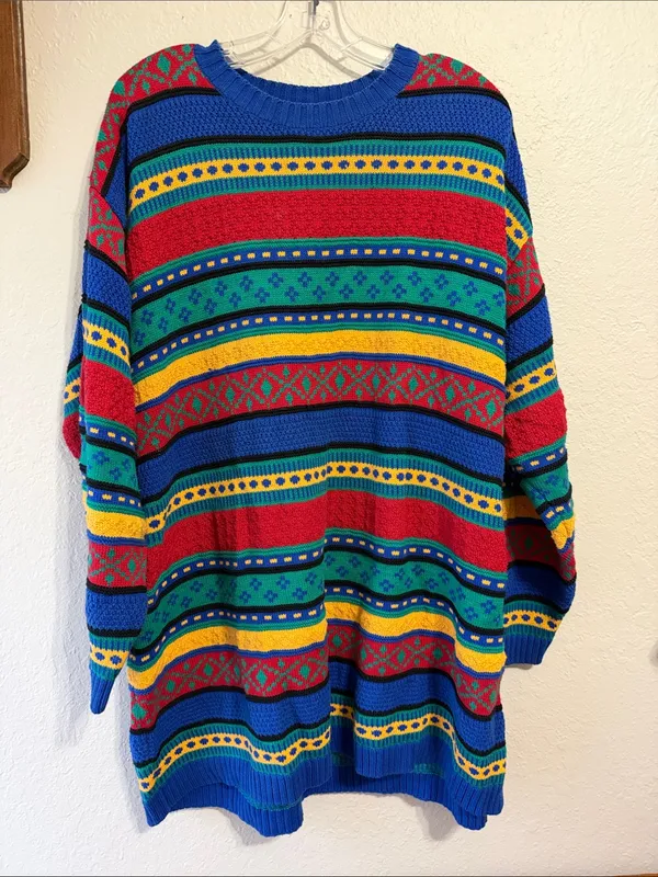 Vintage bright striped sweater plus size cottagecore rainbow 80s granny - Image 2