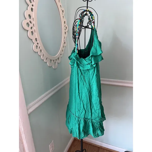 BLUE RAIN green‎ swiss dot sundress Large rainbow pom pom ruffle dress NWT - Image 3