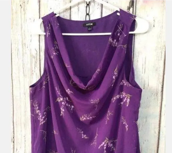 Apt 9 Sz L Gorgeous Sleeveless Purple Floral Blouse Top Flowy & Flattering - Image 2