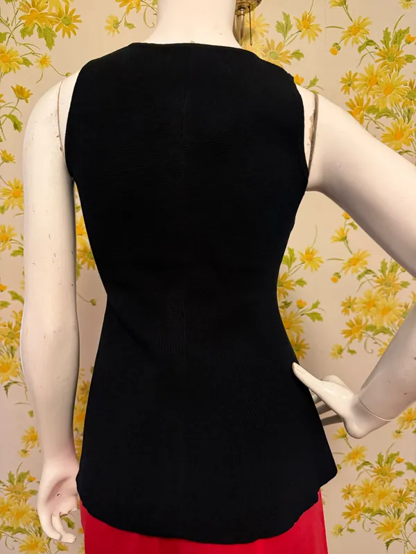 Sleeveless Peplum Top Black Sweater Button Detail size M - Image 4