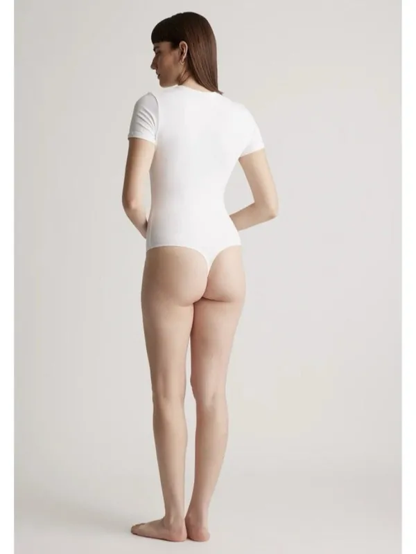 Quince Organic Cotton Stretch Crew Neck Short Sleeve Bodysuit White Size S - Image 4