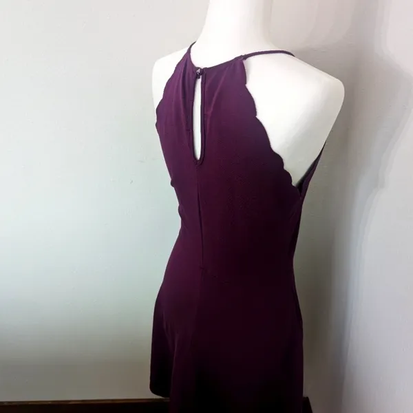 Socialite‎ Purple Plum Small Scalloped Mini Skater Halter A-Line Dress Keyhole - Image 7
