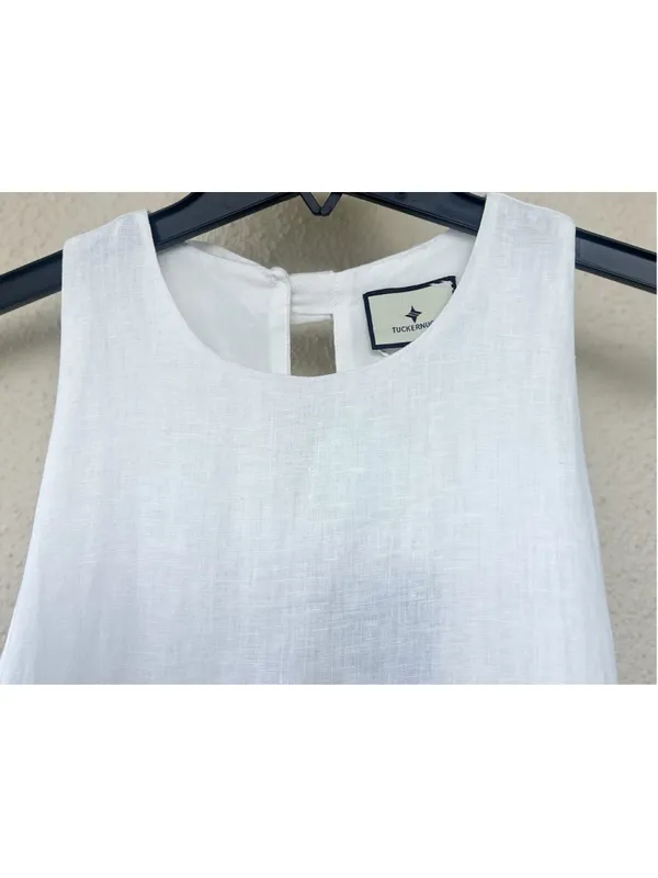Tuckernuck White Linen Portia Dress Bow Back Breathable Classic Nautical Coastal - Image 8