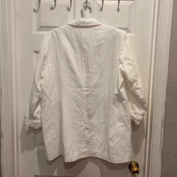 Nine West Womens White‎ Cotton Gauze Blazer Jacket Size XL Pushed Up Sleeves - Image 6