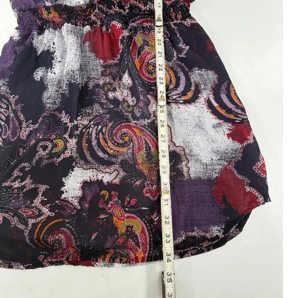 Free People Purple Paisley Smocked Waist Lace Up Mini Dress OB402120 Size Small - Image 5