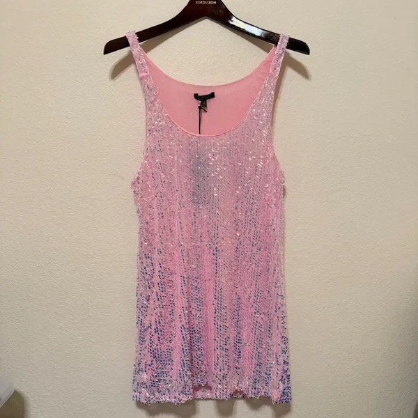 Dolls Kill Club Exx Celestial Gaze sequinned Festival mini dress, pink, M, NWT - Image 5