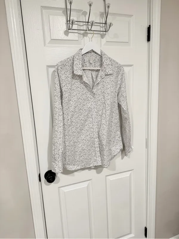 Garnet Hill White Speckle Pima Cotton Quiet Luxury Button Front Size 12 Shirt - Image 5