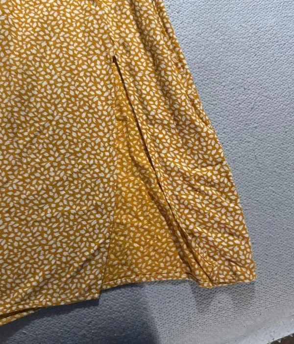 Abercrombie & Fitch Yellow Patterned Midi Dress High Side Slit Size XSmall EUC - Image 2