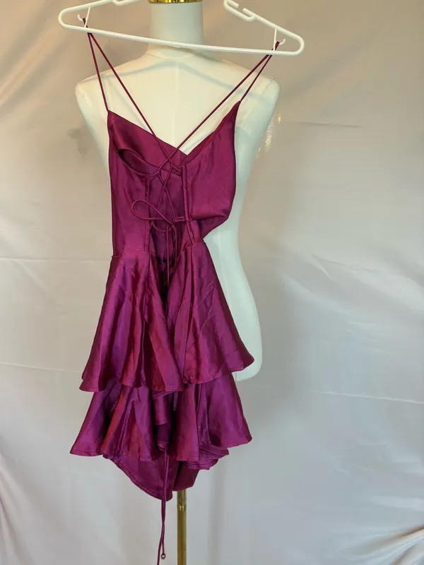 Selfie Leslie Magenta Satin Ruffle Skort - Image 4