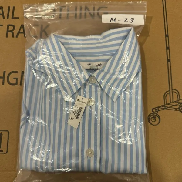 NWT Madewell Darted Long-Sleeve Button-Up Shirt Stripe‎ Cotton Regular Fit NP043 - Image 10