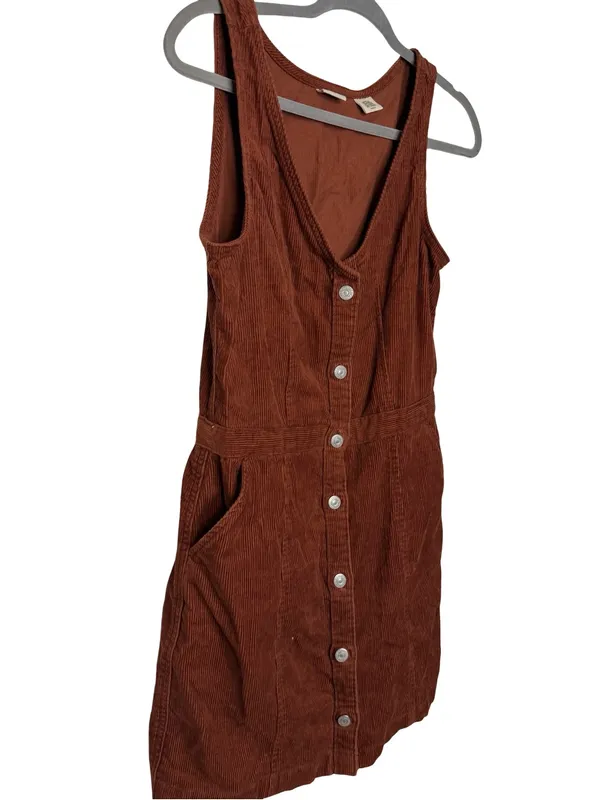 ✨🤎 Levi’s Corduroy Button Front Mini‎ Dress Brown Sleeveless Size Small 🤎✨ - Image 3