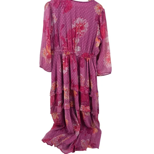 Destination 365 Maxi Dress Womens M Floral Swiss Dot Tiered Ruffle‎ Pink EUC - Image 3