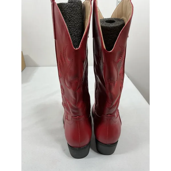 Womans New In Box Idifu Midcalf Western Cowgirl Boots Size 7.5 Red Block heel - Image 4