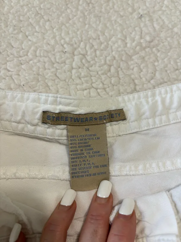 Streetwear Society White Linen Cargo Pants Wide Leg Y2K Drawstring size M - Image 7