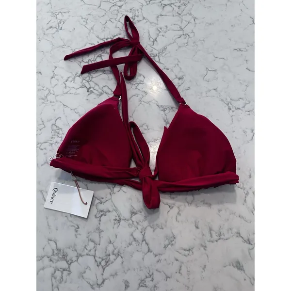 NWT Quince Cherry Red Italian Full Coverage Ring Triangle Bikini Top Size XL - Image 2