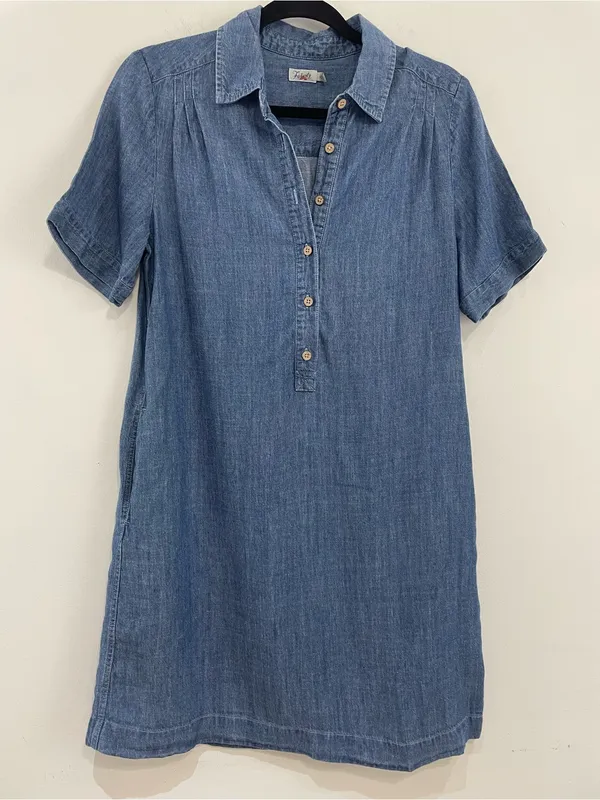 Faherty Hana Chambray Mini Shirtdress Tencel Linen XS Blue - Image 5