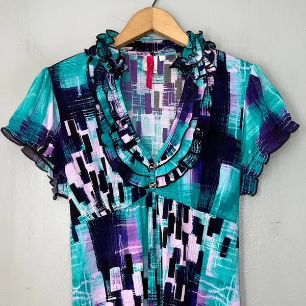 Y2K Babydoll Top Juniors Large Geometric Club Indie Sleaze Tie Back Going Out - Image 3