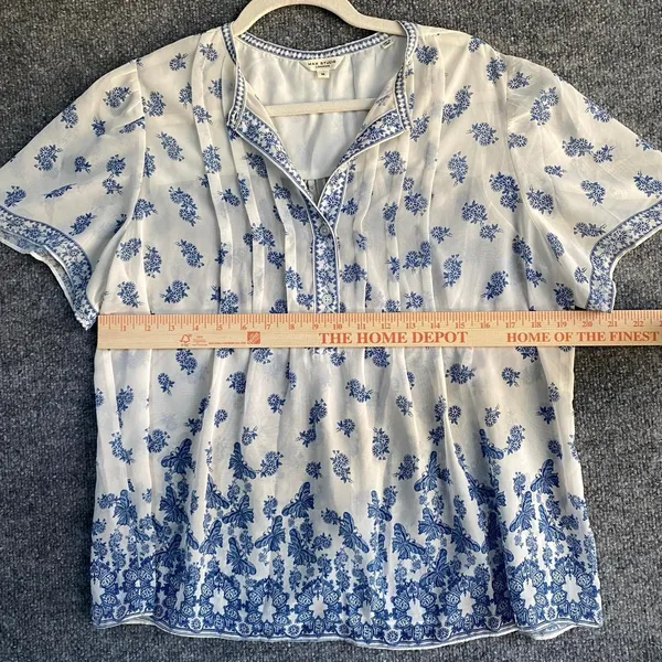 Max Studio White Blouse Floral Butterfly Short Sleeve Blouse Boho Coastal Casual - Image 7
