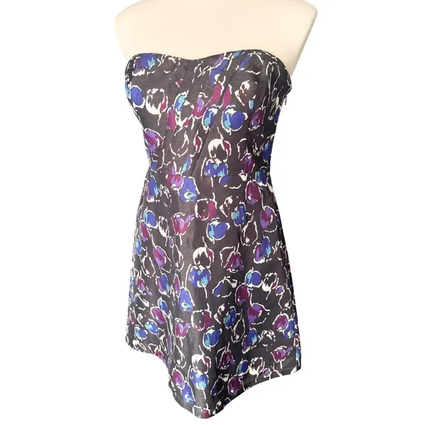 American‎ Eagle Outfitters Strapless Floral Mini Dress Purple Blue Size 6 - Image 4