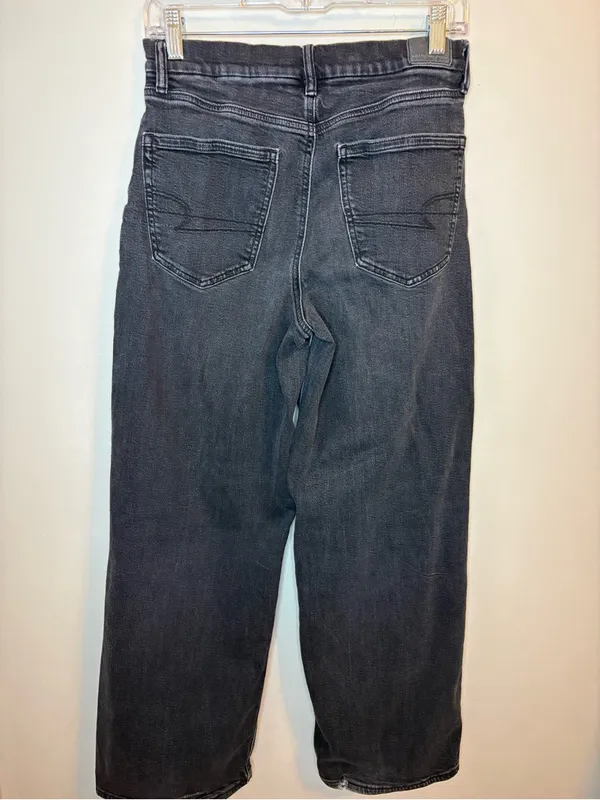 American Eagle Strigid Black High Rise Wide Leg Jeans Size 6 Regular - Image 2