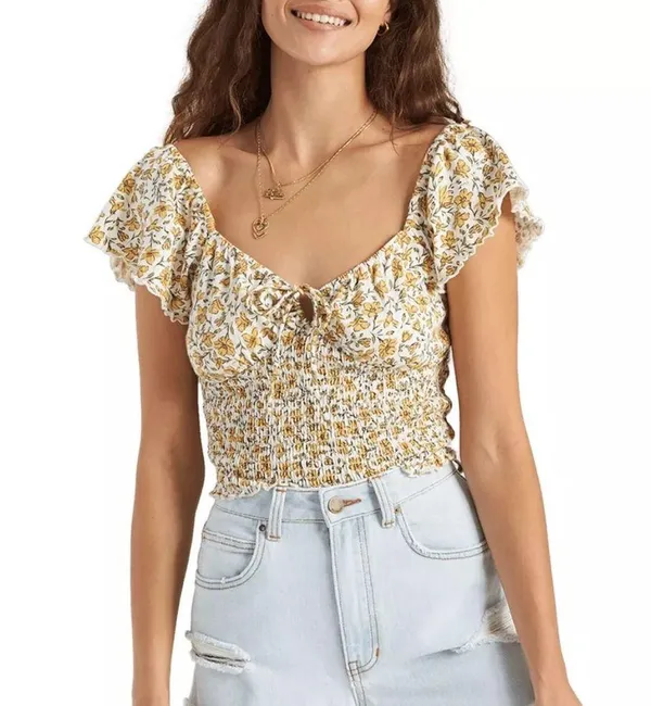 Billabong Smocked Floral Top Size L - Image 2