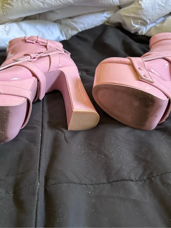Women’s Pink High Platform Buckle Ankle Boots Size 10 - Image 8
