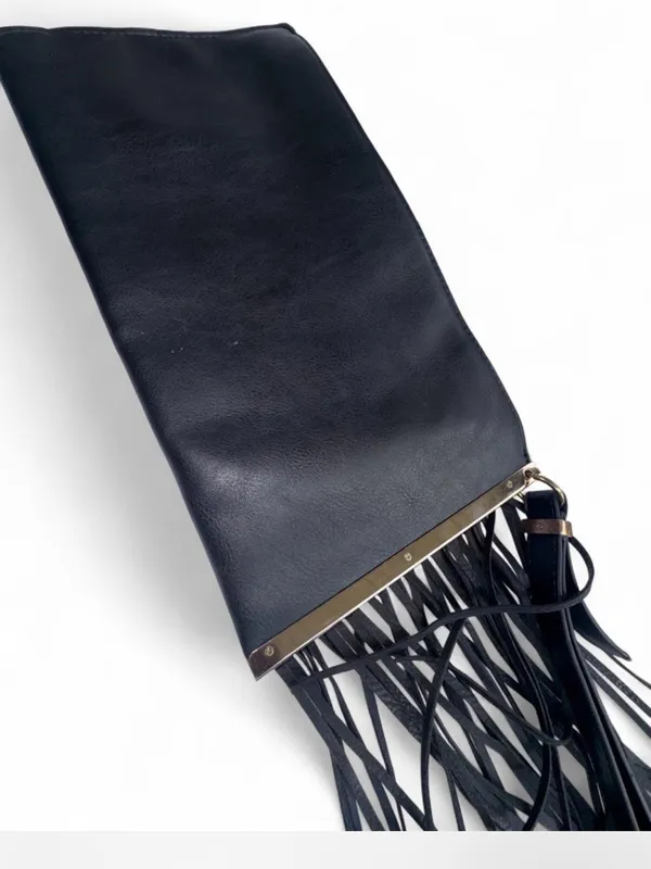 Ethele & Myrtle Inc Black Fringe Wristlet Clutch Boho Festival Y2K Gold Hardware - Image 5