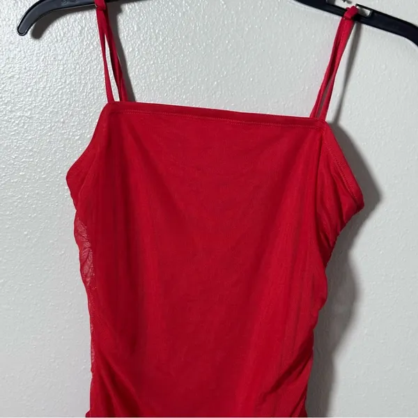 Wild Fable Women Elegant Red Spaghetti‎ Strap Dress Ruched Mesh Dress Sheer M - Image 6