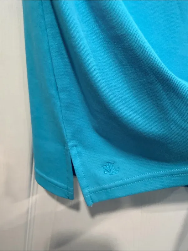 NWOT LRL Lauren Ralph Lauren Size S Blue Boat Neck Cuffed Sleeve Top Cotton - Image 3
