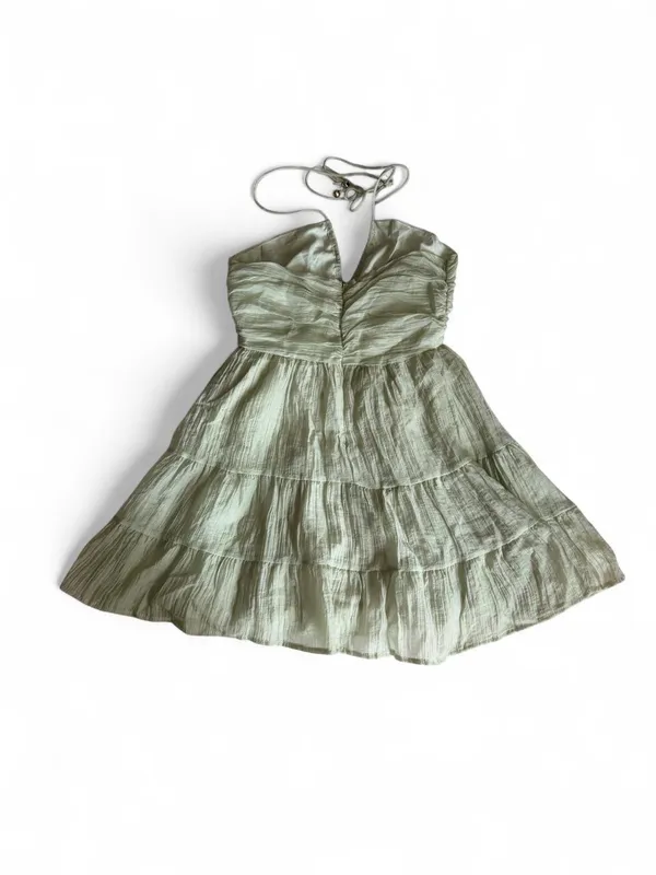 NWOT Sage Green Mint Halter Tiered Ruffle Mini Dress S - Image 6
