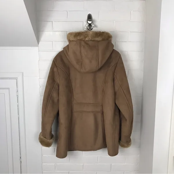 Liz Claiborne Vintage Faux Fur Faux Suede Brown Toggle Jacket Size L - Image 13