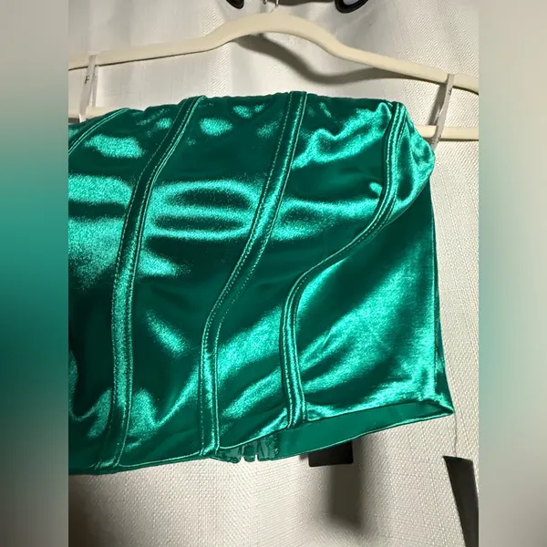 Lulus Green Satin Corset Strapless Crop Top Size Medium - Image 5