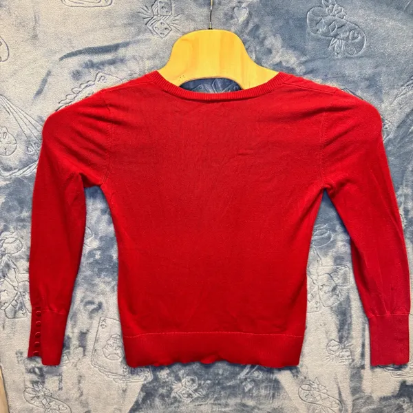 1803 | Ann Taylor LOFT Red Scoop Neck Cotton‎ Knit Pullover Sweater Women S - Image 2