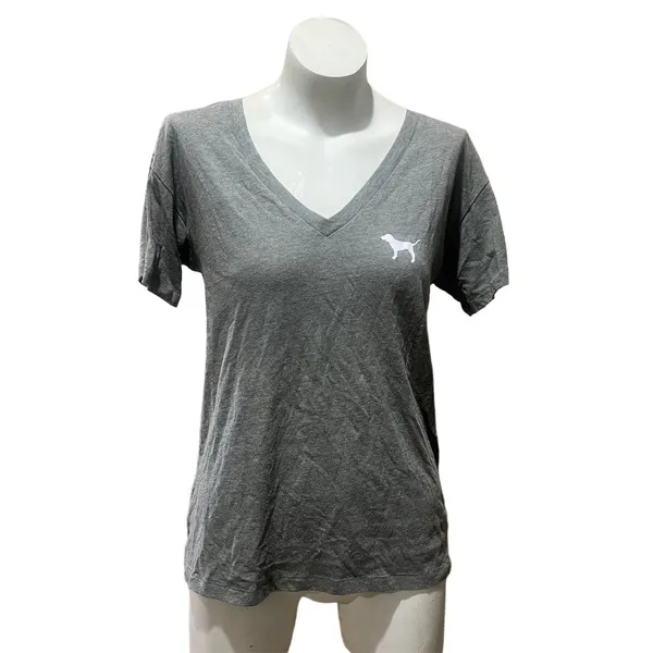 PINK Victoria's Secret Women's XS Gray V-Neck T-Shirt Short Sleeve - Image 3