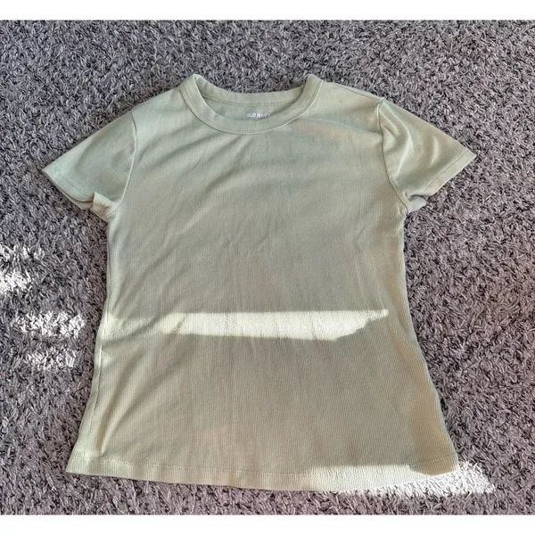 Old Navy Women's Green Ribbed Snug Short Sleeve‎ Tee Size Medium - Image 2