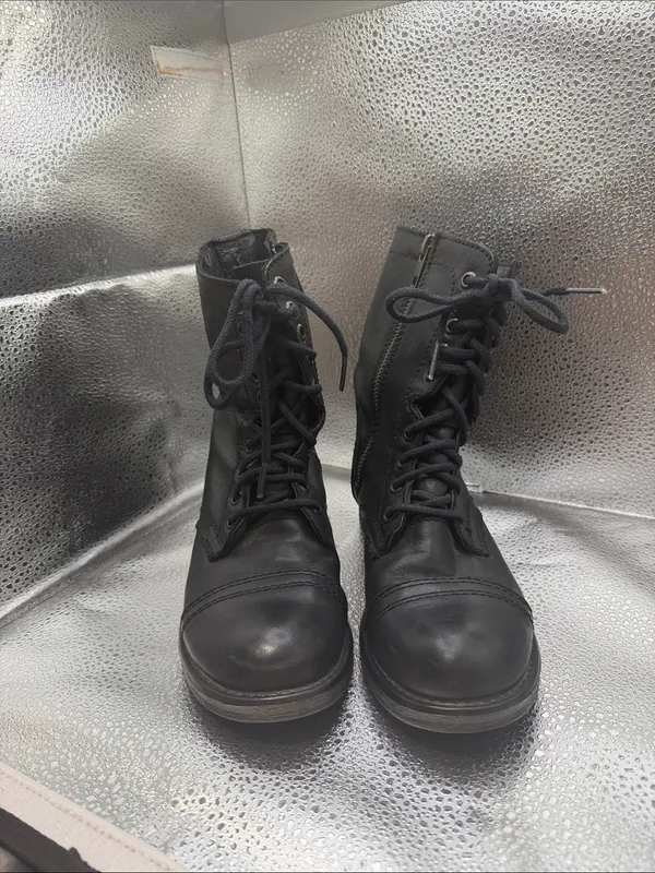 Steve Madden Women’s Black Lace-Up Leather Combat Boots - Image 2