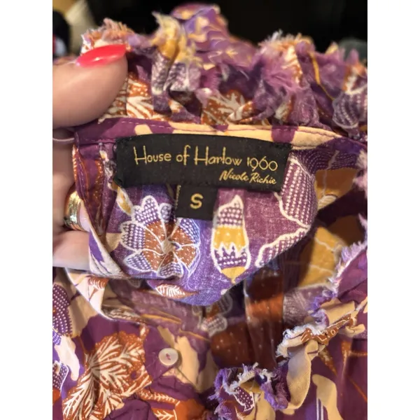 House of Harlow 1960 Nicole Richie‎ Floral Mini Dress Purple Ruffle Sleeve Small - Image 4