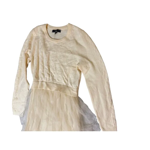 NWOT Lulus Size Small Ultimate Beauty Ivory Cable Knit Ruffled Tulle Maxi Dress - Image 4