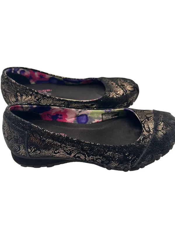 Skechers Size 7.5 Black Floral Ballet Flats Womens Stylish Casual Shoes - Image 6